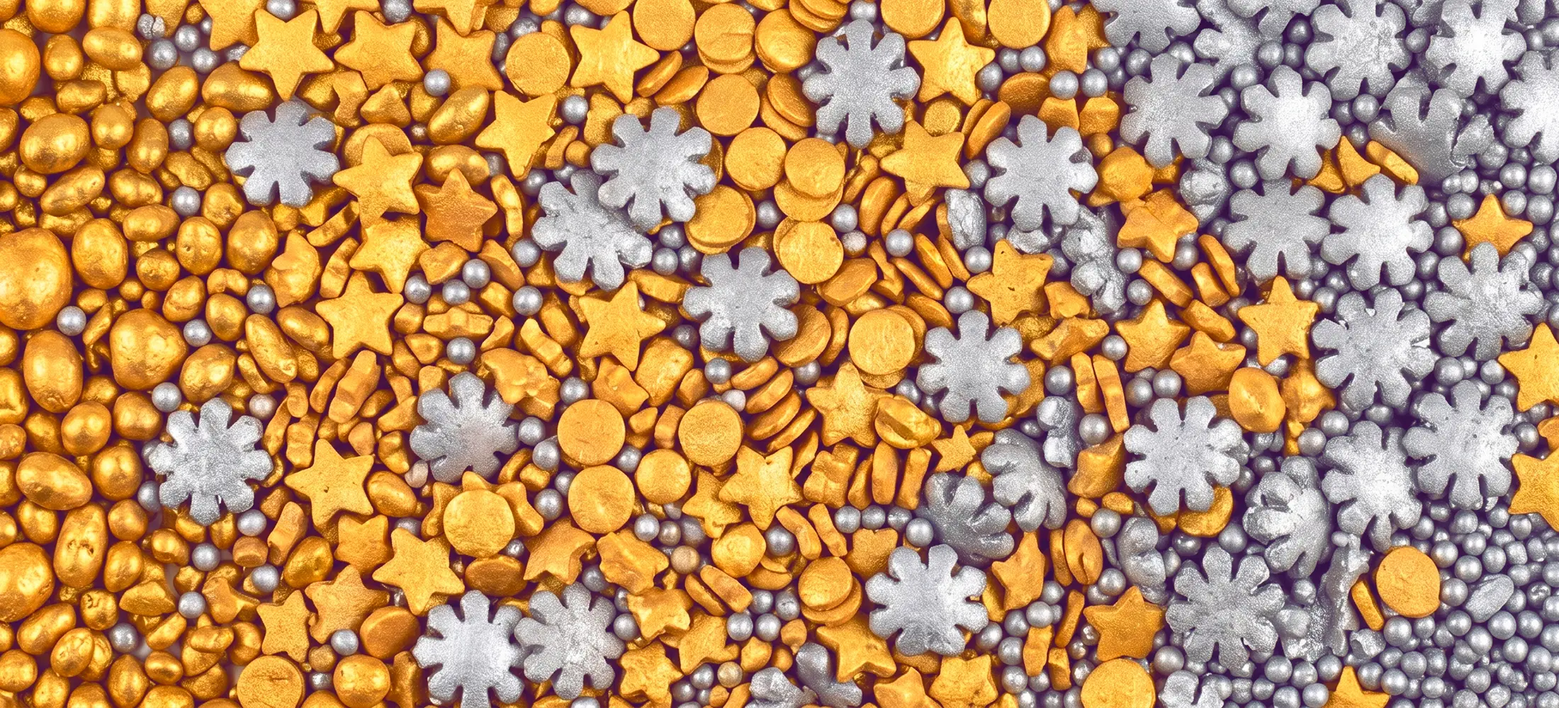 Gold and silver sugar decorations