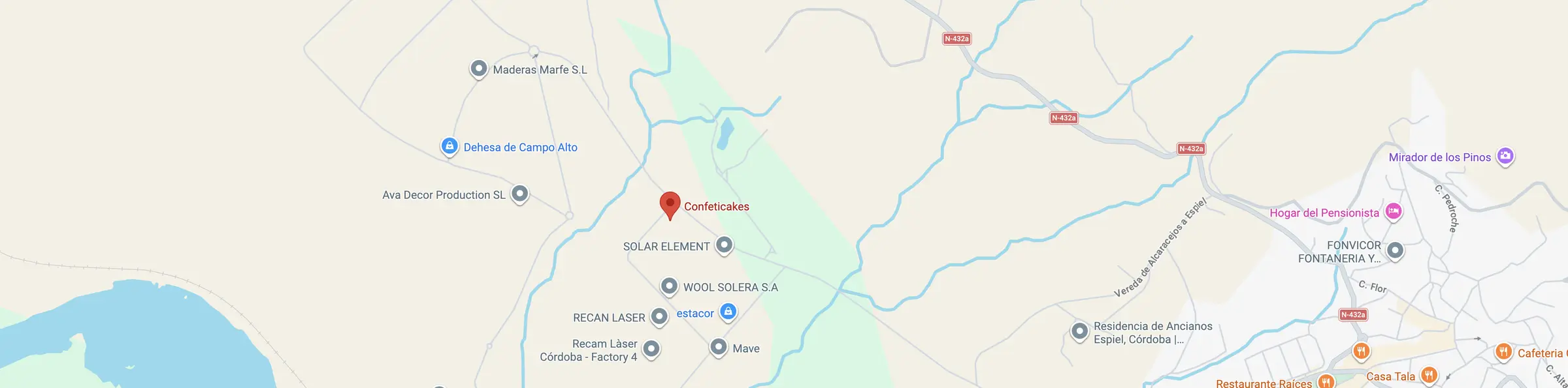 Map showing the ConfetiCakes location in Espiel, Córdoba