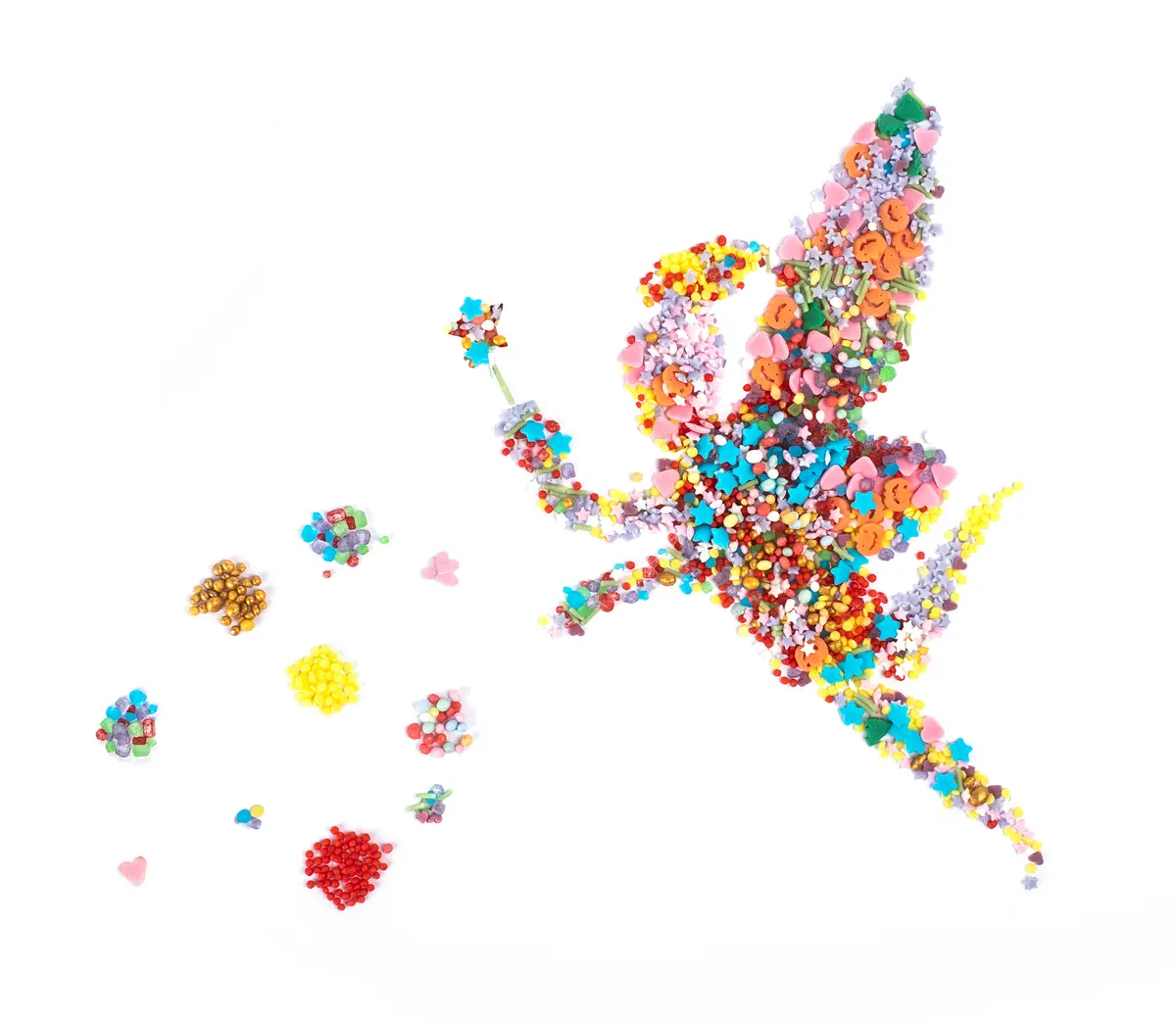 ConfetiCakes fairy formed from colourful sugar decorations
