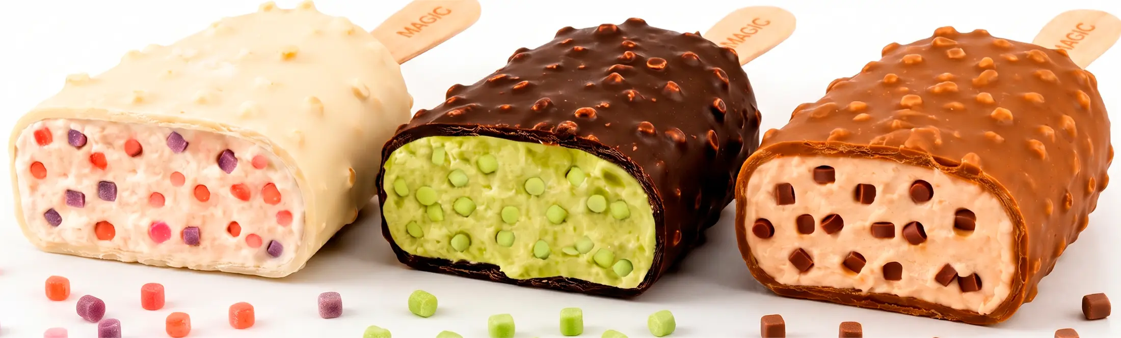 Ice cream bars filled with colourful Magic Bites